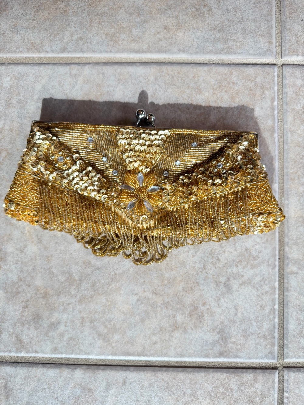 Vintage gold beaded sequin clutch purse